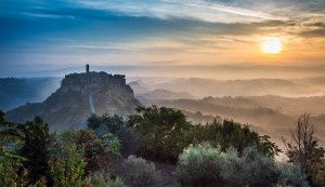 View of the old town of Bagnoregio before sunrise